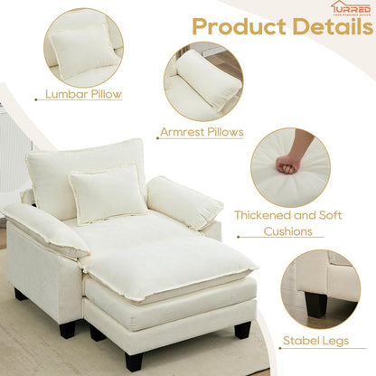URRED Modular Sectional Sofa Comfy Cloud Couch, Modern Chenille Sofa Sleeper Deep Seat Couches with Ottoman/Pillows for Living Room (White, 53''- Ottoman)
