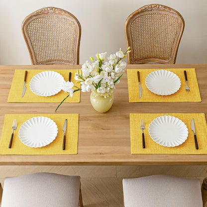 Placemats Set of 8, Bilayer Thickened Linen Place Mats Heat Resistant Machine Washable Wrinkle Free Carefully Selected Polyester Mats for Kitchen/Dining/Coffee Table (Yellow)