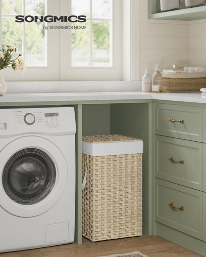 SONGMICS Laundry Hamper with Lid, 17.2 Gallon (65L) Synthetic Rattan Clothes Laundry Basket with
