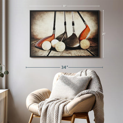 Elephant Stock Golf Sets Wall Art - Horizontal Framed Canvas - 1-Piece Mancave Wall Decor - Photography Sports Canvas Print - Yellow and Brown Decor for Wall - 31" X 21"