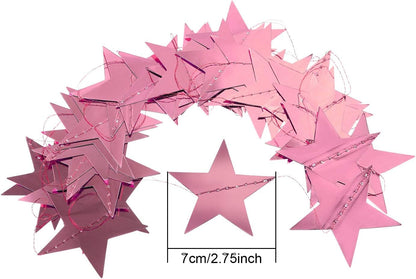 Patelai Glitter Star Garland Banner Decor 130 Feet Star Hanging Bunting Banner Twinkle Backdrop for Homecoming Classroom Wedding Birthday Halloween Christmas Party Supplies(Rose Pink)