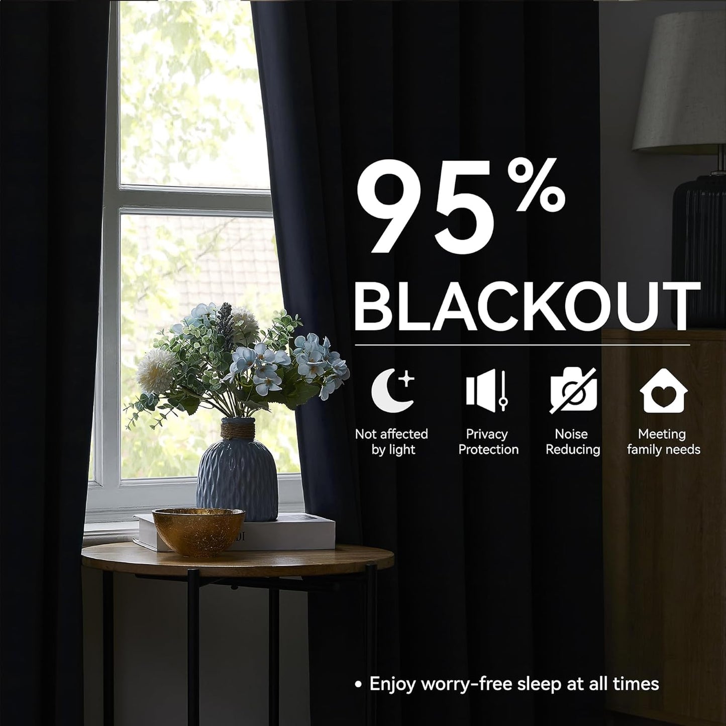 KangBang 102 Inch Blue Curtains Blackout Drapes for Living Room, Pinch Pleated Energy Saving Sound Reducing Polyester Memory Shape Window Panels with Hooks(Navy Blue,40Wx102L,2 Panels)