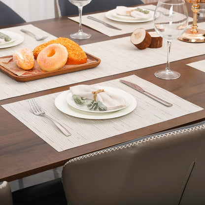 Myir JUN Placemats Set of 8, Vinyl Woven Placemats Place Mats Indoor Set of 8 Washable Table Mats Non-Slip Place mats for Dining Table (B-White, Set of 8)