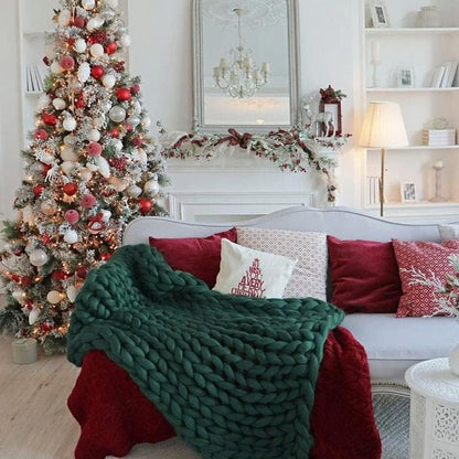 Knitted Throw Blanket for Sofa,Handmade Knit Chunky Blanket Throw Sofa Throw for Gift Sofa Bed,Chunky Knit Blanket(Dark Green 40"x60")