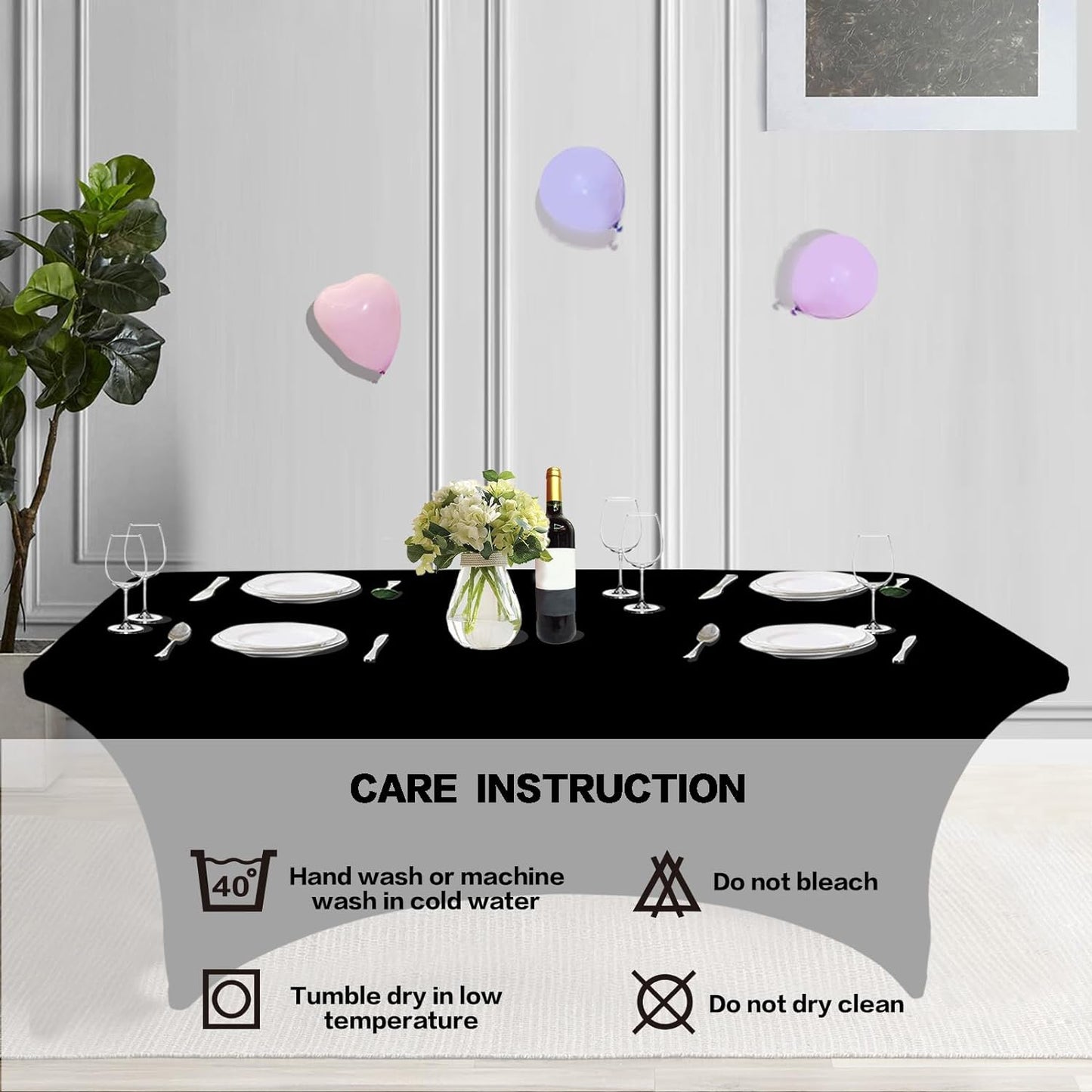 IVAPUPU 2 Pack 6FT Table Cloth for Rectangular Fitted Events Stretch Black Table Covers Washable Spandex Tablecloth Protector for Party, Wedding, Cocktail, Banquet, Festival