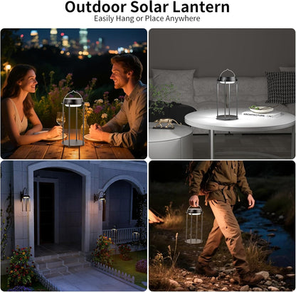Solar Lanterns Outdoor Waterproof, LED Hanging Solar Lights for Outside, 3 Color Modes Dimmable, Rechargeable Table Lamp Indoor Decor, Solar Powered Lantern for Garden Yard Porch Patio, Black