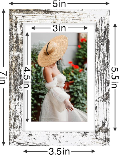 Vittanly 4x6 Picture Frames Set of 9, Shatter Resistant Plexiglass, Display 3.5x5 Pictures with Mat or 4x6 without Mat, Photo Frames for Wall or Tabletop, Engineered Wood, Distressed White