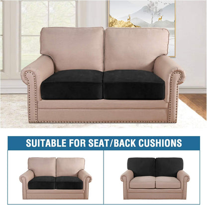 H.VERSAILTEX Velvet Stretch Couch Cushion Cover Plush Cushion Slipcover for Chair Loveseat Sofa Cushion Furniture Protector Seat Cushion Sofa Cover (2 Piece Medium Sofa Cushion Covers, Black)