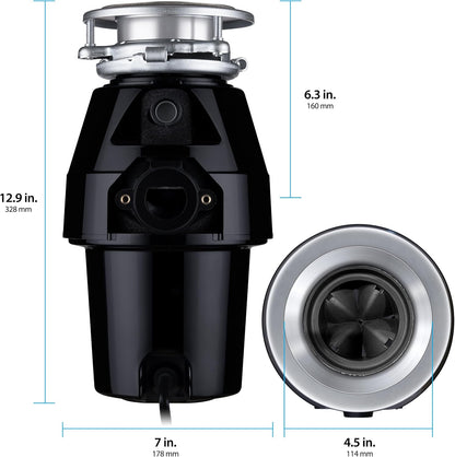 Waste Maid 10-US-WM-258-3B Garbage Disposal Anti-Jam Stainless Steel Food Waste Grinding System, 1/2 HP Mid Duty, Black