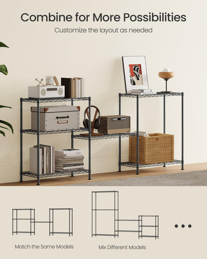 SONGMICS Storage Shelf, Metal Wire Shelving Unit, Adjustable Shelves, for Garage, Bedroom, Living