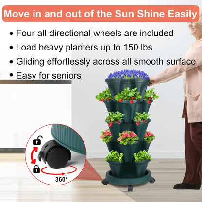 DUNCHATY Stackable Vertical Garden Planter with Wheels, 5 Tier Herb Planter Pots for Growing Vegetables and Succulents, Pine Green