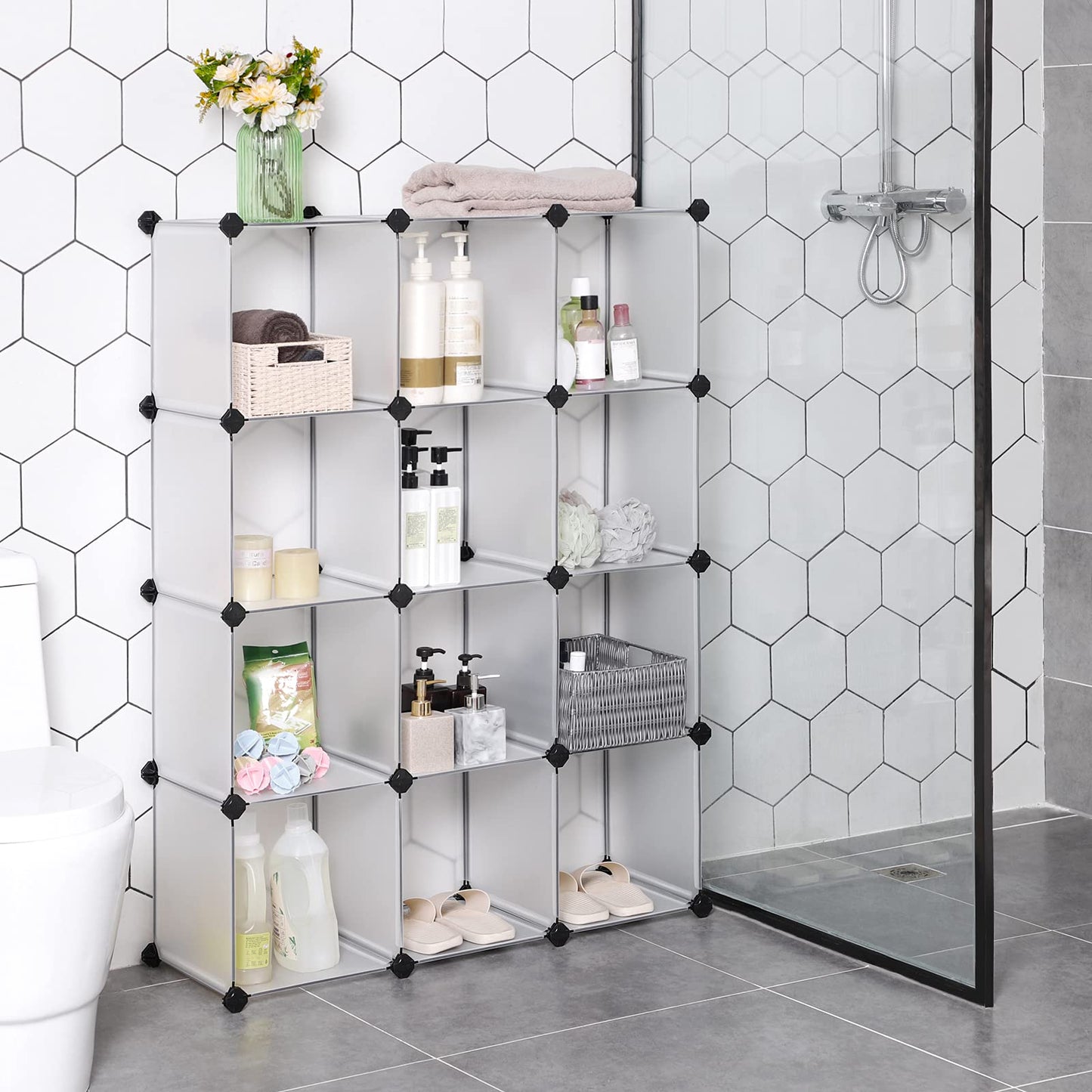 SONGMICS Cube Storage Organizer, Set of 12 Plastic Cubes, Book Shelf, Closet Organizers and