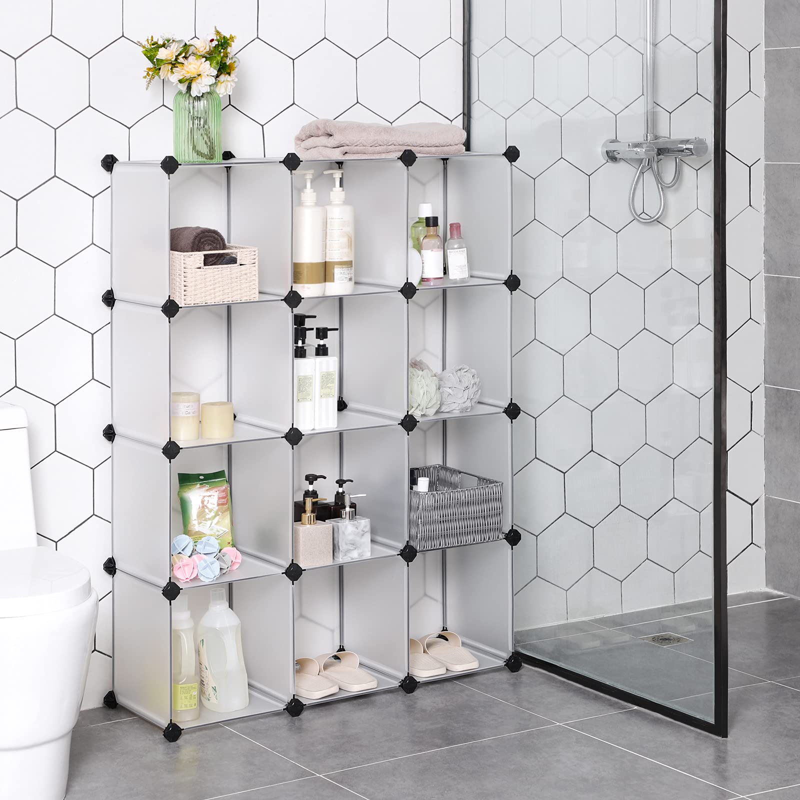 SONGMICS Cube Storage Organizer, Set of 12 Plastic Cubes, Book Shelf, Closet Organizers and