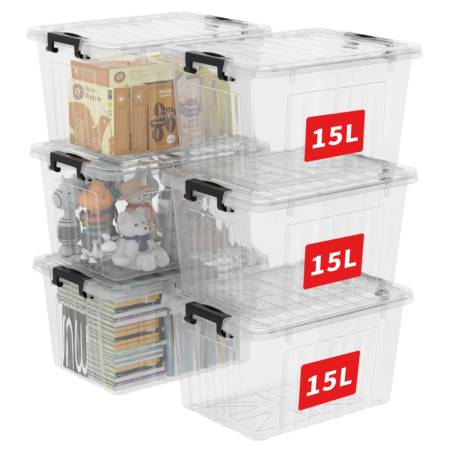 Cetomo 18Qt*6 Plastic Storage Bins, Storage Box, 6 Pack, Organizing Container with Durable Lids and