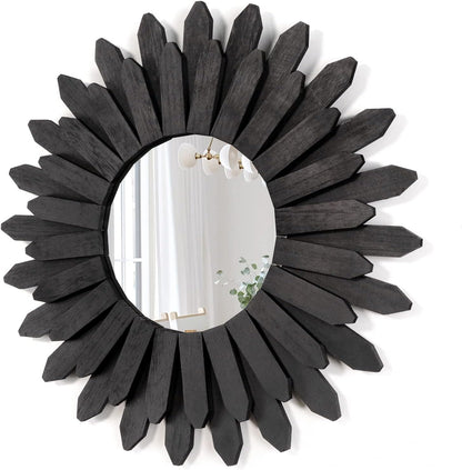 Honiway 21 inch Black Wall Decor Vintage Mirror, Boho Style, Wooden Frame, Easy to Hang, Ideal Gift
