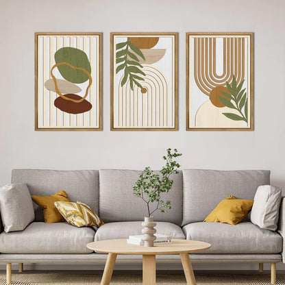 Large Sage Green Boho Wall Art Set Abstract Modern Geometric Wood Wall Decor Mid Century Neutral Artwork Bohemian Art Decor for Living Room Bedroom Office-16x24Inch x3