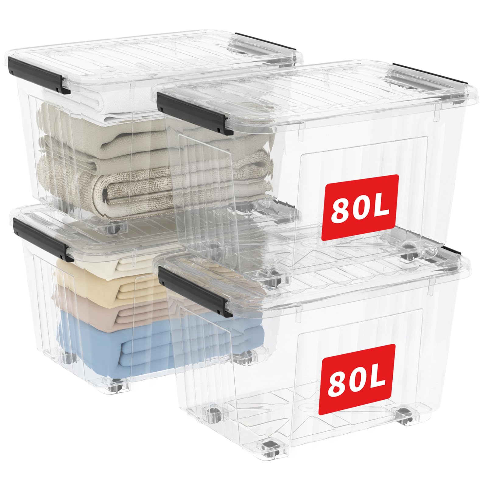 Cetomo 85Qt*4 Plastic Storage Bins, Storage Box, 4 Pack, Organizing Container with Wheels, Durable
