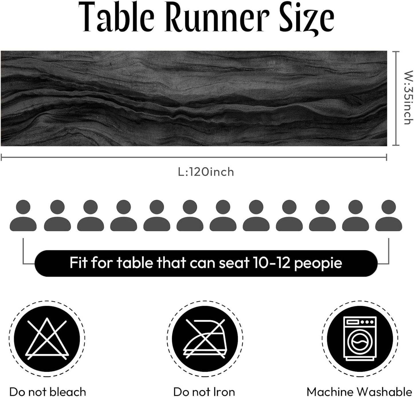 Sioloc Black Cheesecloth Table Runner Fall Autumn Decor for Home 10ft Table Cloth for Wedding Birthday Party Halloween Thanksgiving Decorations