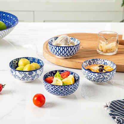 Ceramic Dipping Bowls Set - 4 Oz Small Dessert Bowl 3.5 Inch Porcelain Small Bowls for Side Dishes, Snack, Yogurt, Appetizer - Microwave Dishwasher Safe - Set of 6 - Vintage Blue