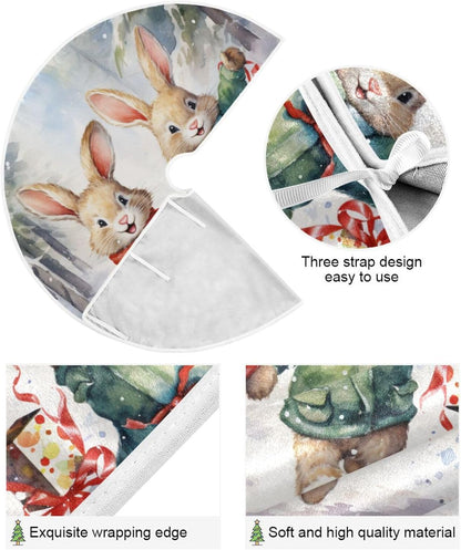 Christmas Tree Skirt - 48 Inch Rabbit Xmas Tree Mat for New Year Party Decorations