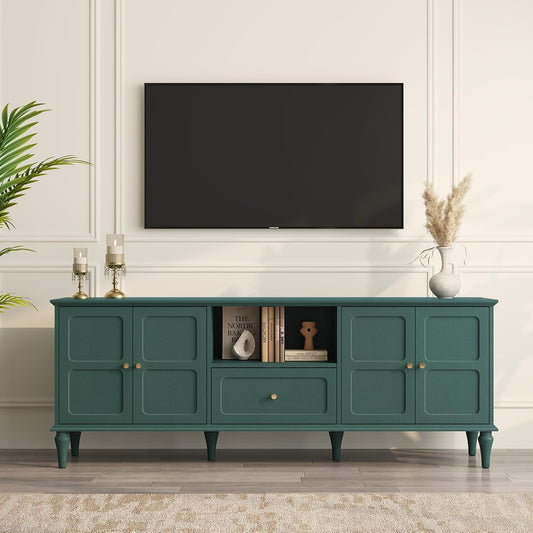 ARTPOWER 67'' Mid-Century Modern TV Stand with Storage Drawer and Doors, Long TV Stand with Adjustable Shelves for 75 Inch TV for Living Room, Bedroom, Green