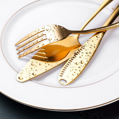 Gold Serving Utensils, OGORI 15-Piece Stainless Steel Gold Serving Utensils Set Include Serving Spoons, Slotted Serving Spoons, Serving Tongs, Serving Forks, Butter Knife, Soup Ladle, Pie Server