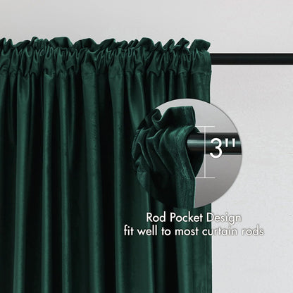 MIULEE Dark Green Velvet Curtains Thermal Insulated Blackout Curtain Christmas Emerald Green Drapes for Bedroom Living Room Darkening 63 Inches Long Curtains Panels Rod Pocket Set of 2