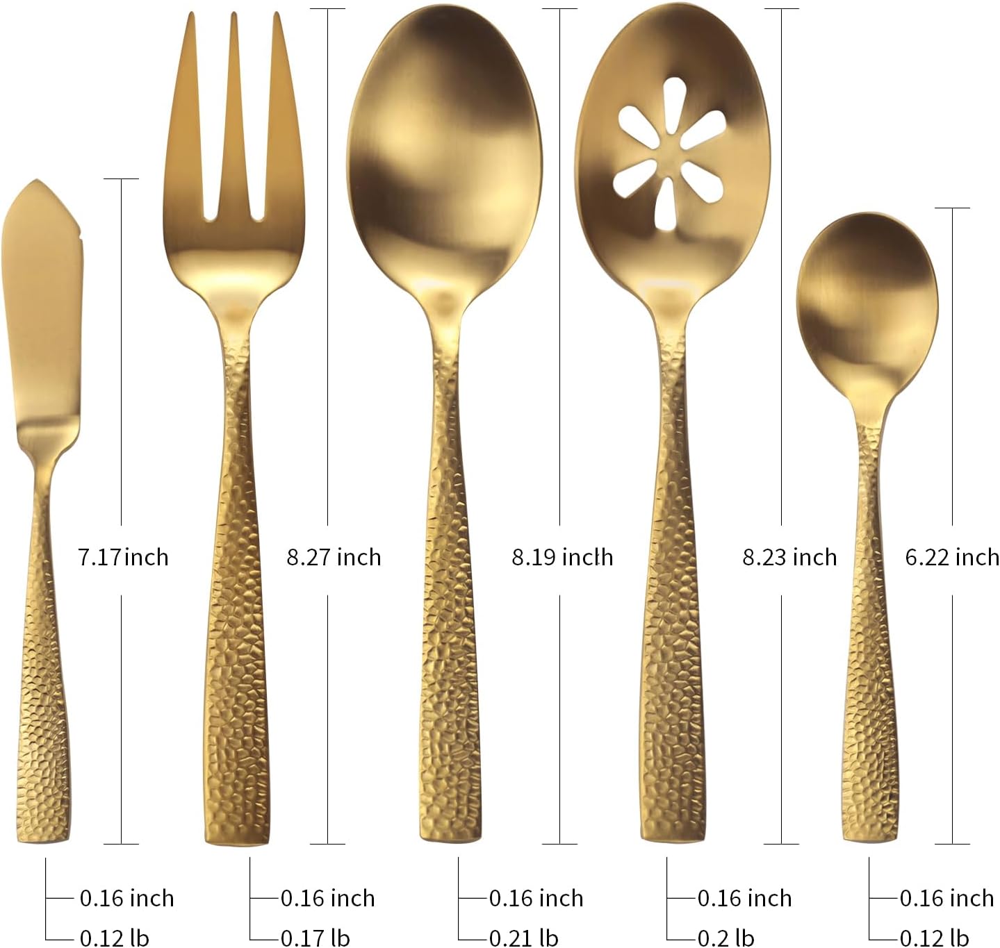 Silverware 45-Piece Matte Gold Hammered Flatware Set with Serving Utensils, Stainless Steel Thick Handle Matte Polished Cutlery Set for Wedding Hotel Restaurant, Service for 8