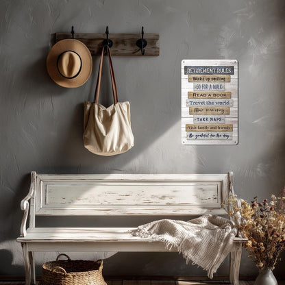 Heuhuww Retirement Gifts,Vintage Retirement Rules Metal Sign for Party Home Room Decorations Retiree Gift Ideas 12"x8"(H21)