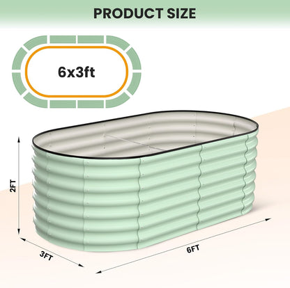 2 Pcs 6x3x2ft Oval Raised Garden Bed, Galvanized Raised Beds,Open-Ended Base Metal Raised Planter Beds,Garden Bed Outdoor,Planter Raised Boxes for Vegetables, Flowers,Tool-Free Asse,Green