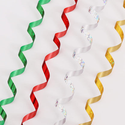 BEISHIDA 4 Pack Christmas Curling Ribbons Red Green Gold Silver Balloon String Ribbons for Gift Warppping Birthday Christmas Party Decorations（Total 400 Yards）