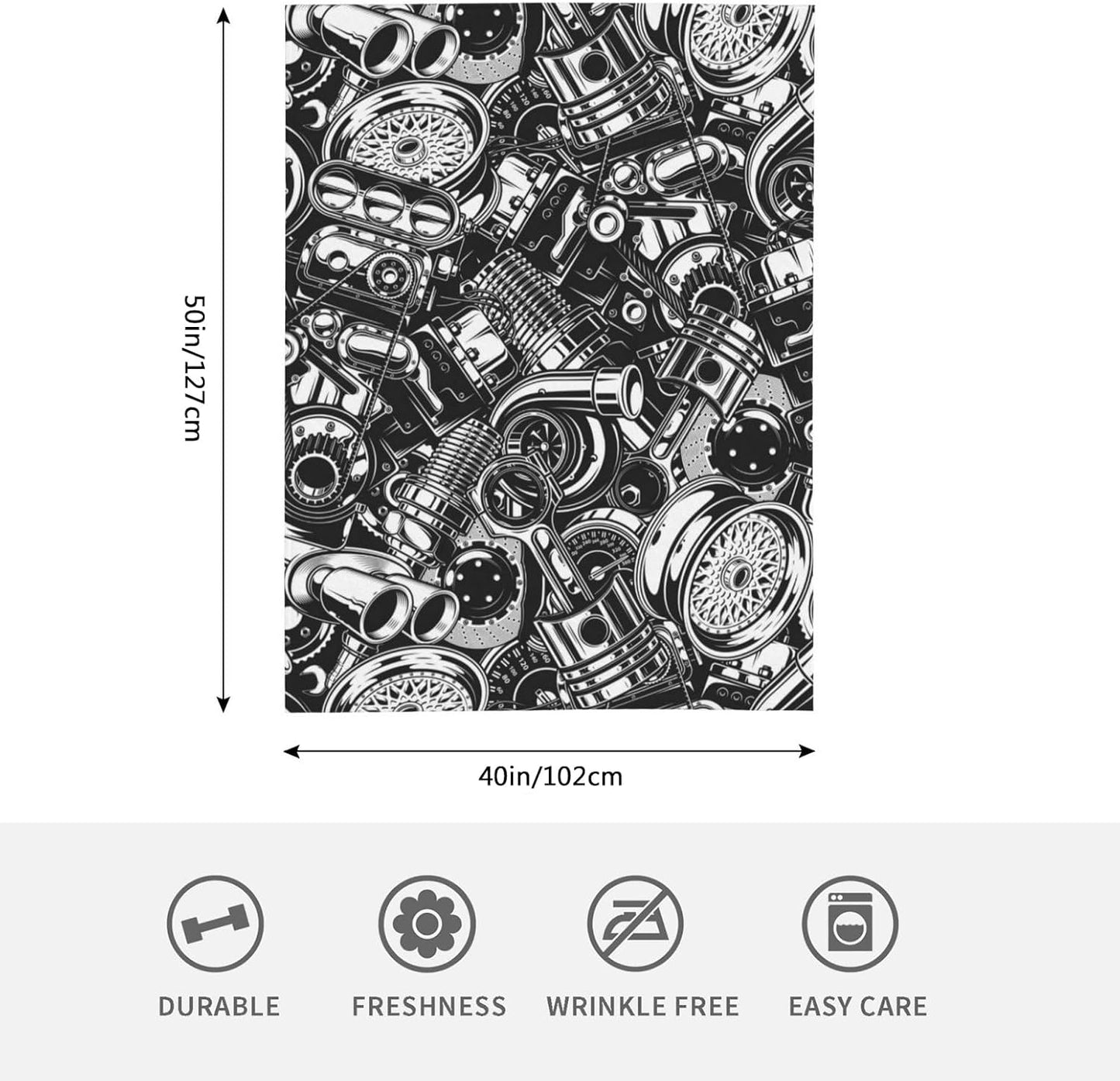 HGOD DESIGNS Automobile Car Parts Pattern Flannel Fleece Bed Blanket Throw Blanket Lightweight Cozy Plush Blanket for Bedroom Living Rooms Sofa Couch 40"x50"