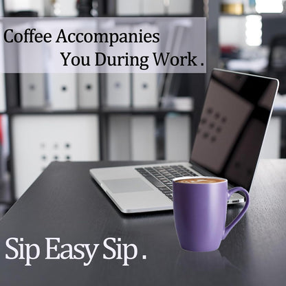 Coffee Mugs Set of 6, 12oz Ceramic Coffee Mugs with Handle, Matte Porcelain Purple Coffee Mug for Latte, Tea, Cocoa, Cappuccino, Cups for Women Men for Home Restaurant Mug (Purple)