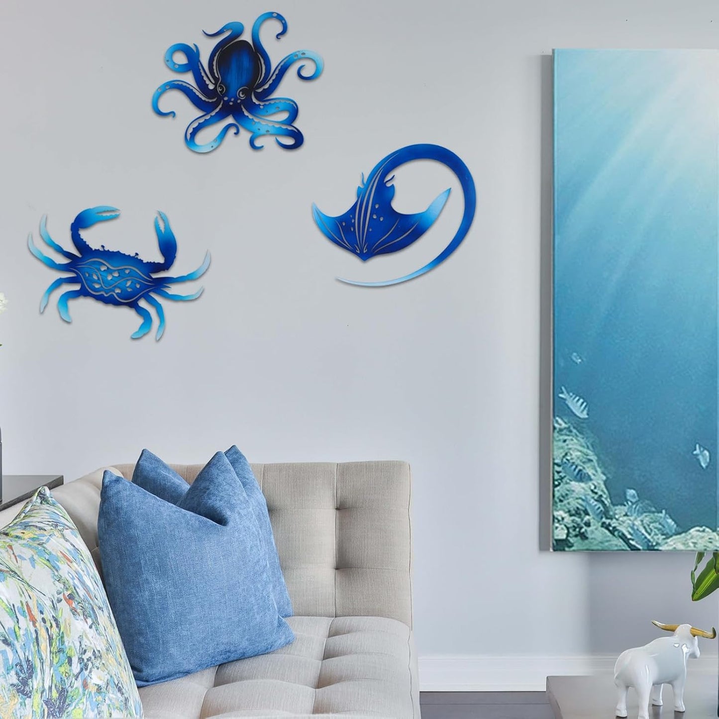 Metal Octopus Crab Manta Ray Coastal Nautical Ocean Decor Outdoor Metal Wall Art Decor Garden Pool Patio Bathroom Yard Farmhouse Fence Deck