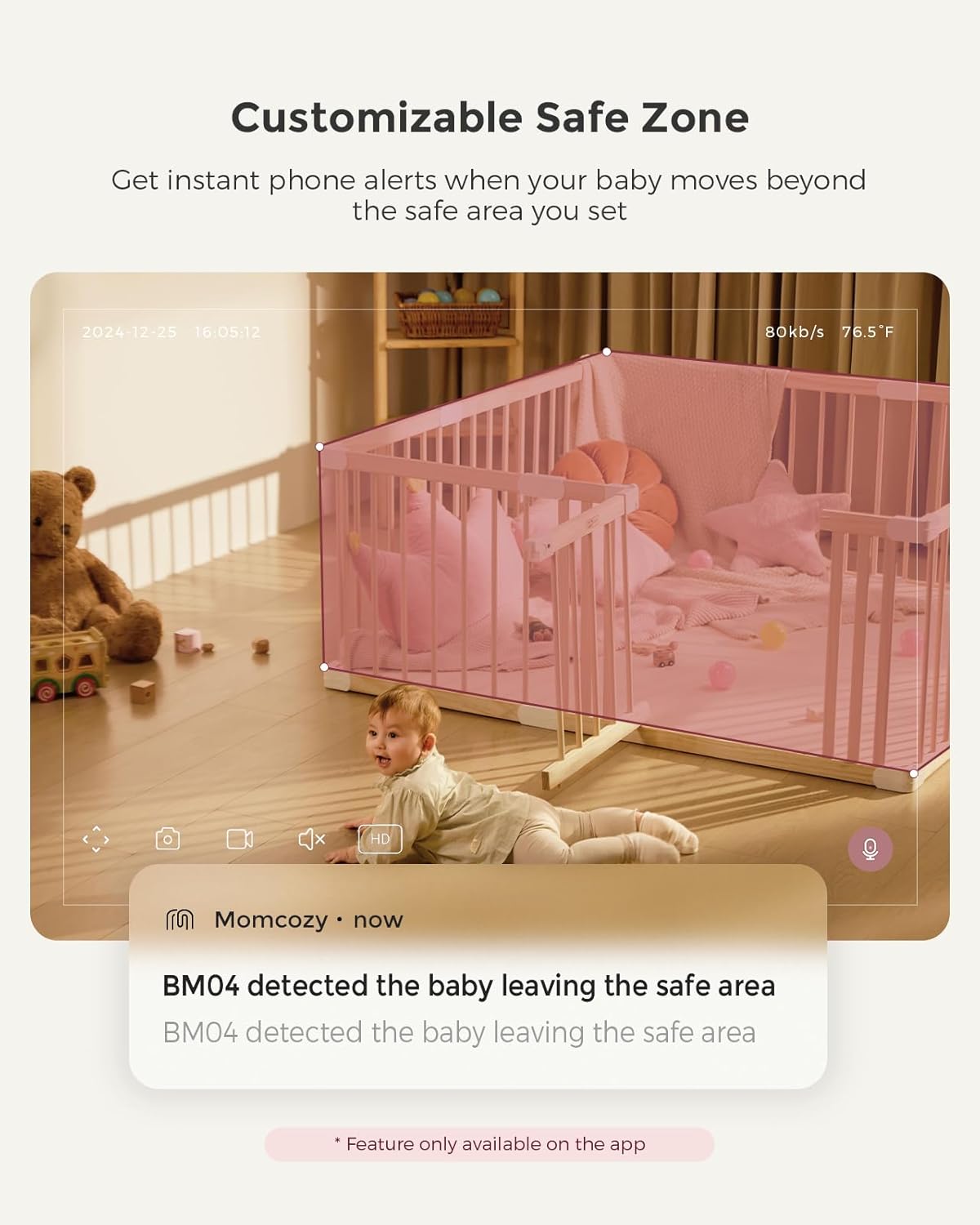 Momcozy Smart WiFi Baby Monitor, APP Control Baby Monitor with Camera & Audio, Danger Zone Alert, Motion & Cry Detection, 1080P Night Vision, 2-Way Talk, Photo & Video Recording (Compatible With BM04)