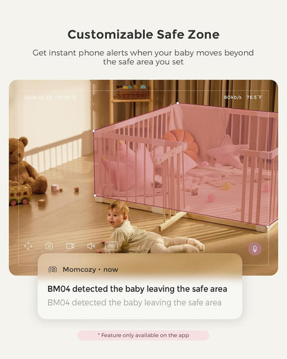 Momcozy Smart WiFi Baby Monitor, APP Control Baby Monitor with Camera & Audio, Danger Zone Alert, Motion & Cry Detection, 1080P Night Vision, 2-Way Talk, Photo & Video Recording (Compatible With BM04)