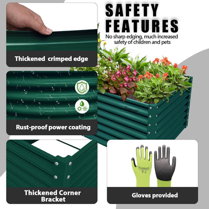 1 Pack 8x3x2FT Galvanized Raised Garden Bed Kit Retangular Metal Ground Planter Box Outdoor Bottomless Planter Raised Beds for Vegetables Flowers Herbs Fruits, Green