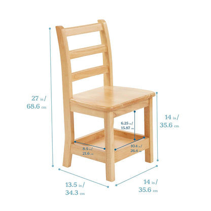 ECR4Kids Three Rung Ladderback Chair with Storage, 14in Seat Height, Classroom Seating, Honey, 2-Pack