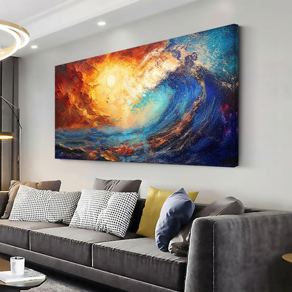 LASMOND Abstract Ocean Wall Art for Living Room Beautiful Blue Sea Wave Seawater Colorful Sky Landscape Wall Art Decor Artwork Bedroom Office (40 x 20 Inches)