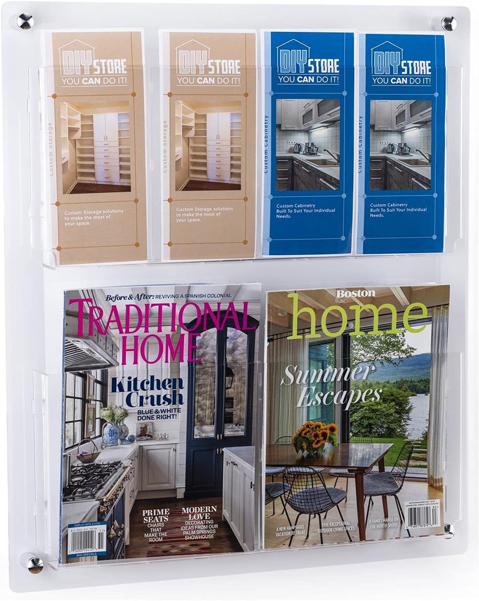 Displays2go Acrylic Literature Holder Wall Mount, 4/8.5" w, 4-8 Pockets - Clear (2RP4CLR)