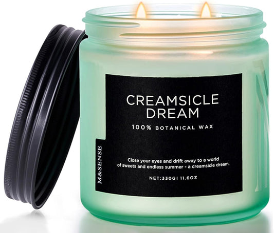 M&SENSE Orange Creamsicle Summer Scented Candle - 11.6oz Clean Non Toxic Natural Soy Wax 70-Hour