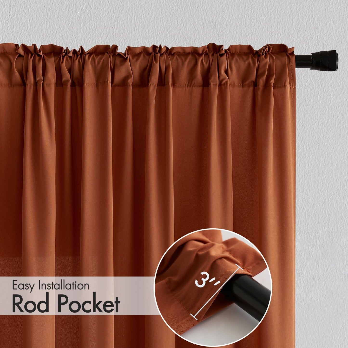 MIULEE Terracotta Privacy Sheer Curtains That Let Light in 96 Inches Long Non-See-Through Semi Sheer Curtain Light Filtering Window Curtains Drapes for Living Room Bedroom 2 Panels Set 42 X 96