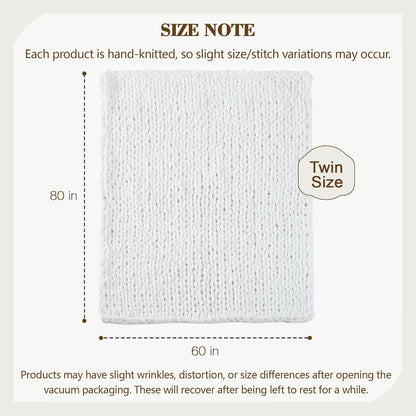 Carriediosa Chunky Knit Throw Blanket 60" X 80" Twin, 100% Hand Made Large Chenille Loop Yarn Soft Fluffy Throws for Couch Sofa Bed, Big Crochet Cozy Heavy Thick Cable Woven Blankets, Snow White