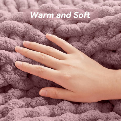 Chunky Knit Throw Blanket, 60''*80'' Knitted Throw Chenille Yarn for Bed Couch, Handmade Muted Pink Crochet Big Thick Blanket, Machine Washable Cute Comfy Blanket for Home Decor