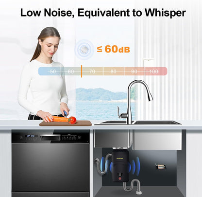 A600 Garbage Disposal 3/4 HP for Kitchen Sink, Food Waste Disposer Fast Continuous Feed Stainless Steel Grind, Quiet, Ease Install, With Power Cord, Powerful Drainage Compact Design 0.75 Horsepower