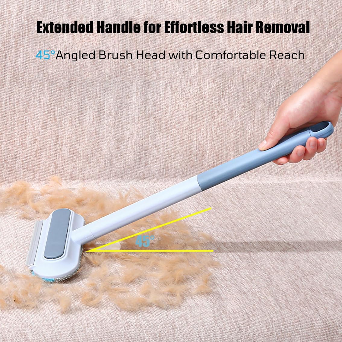 1 PCS Pet Hair Remover for Furniture,4 in 1 Reusable Lint Brush with 17-Inch Handle, Washable Tool for Dog and Cat Hair on Couches, Carpets, Clothes, Bedding, and Cars