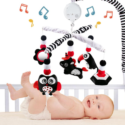 Montessori Mobile Baby for Crib,Black and White Baby Crib Mobile with Music for Boys & Girls,High Contrast Hanging Crib Toys, Newborn Visual Stimulation to Engage