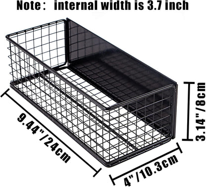 Magnetic Basket, Magnetic Shelf for Fridge, Magnetic Spice Rack Wire Mesh Magnetic organizer Holder Accessories for Office Kitchen Classroom Storage, Black-High, 9.44" x 4" x 3.14"