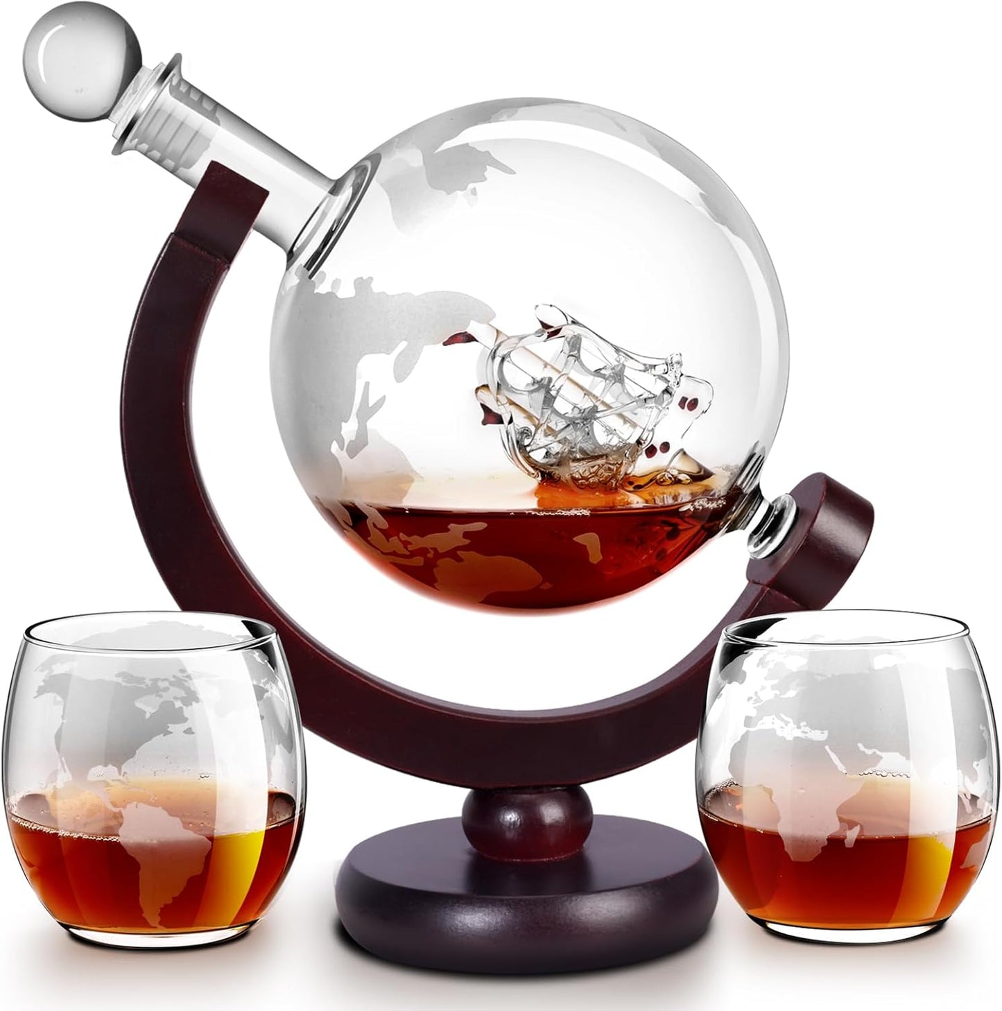 Whiskey Decanter Sets for Men, Whiskey Decanter Globe Set with 2 Etched Globe Whisky Glasses for Liquor, Bourbon, Cocktails, Vodka, Scotch liquor decanter Sets - 850ml