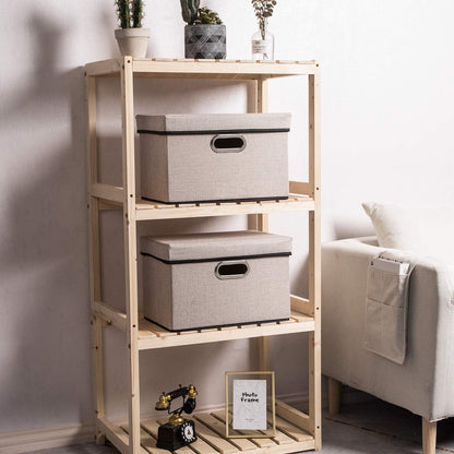 PRANDOM Foldable Storage Bin with Lid [5-Pack] Linen Fabric Decorative Storage Box Organizer Container Basket Cube with Handles Divider for Closet Office Living Room Light Grey(14.9x9.8x9.8)